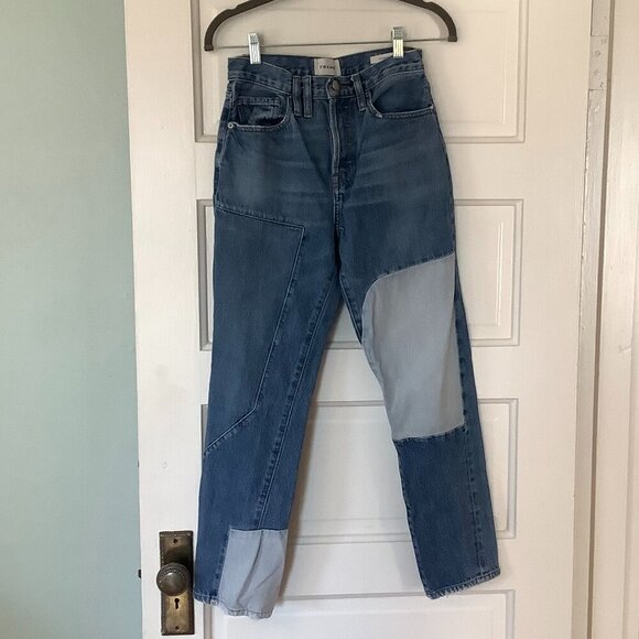 Frame women's jeans 25 Le Original patchwork denim button fly straight leg - Picture 3 of 10